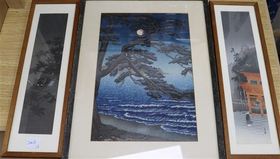 Japanese School - woodblock prints; moonlit pine tree and two others (3) Largest 36 x 24cm.